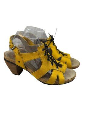 -Wolky Fancy Me Lion Comfort Sandals Womens 42 Yellow Leather Lace Open Toe Heel